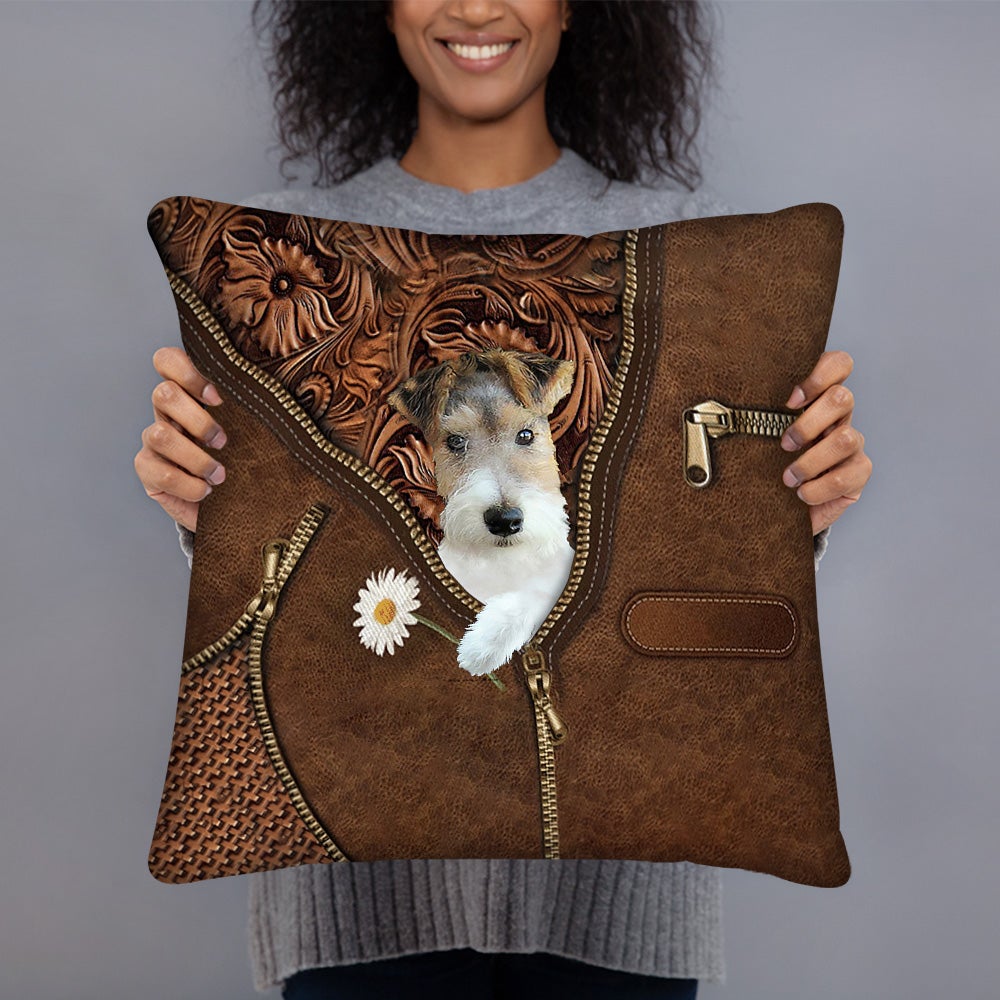 Wire Fox Terrier Holding Daisy Pillow Case