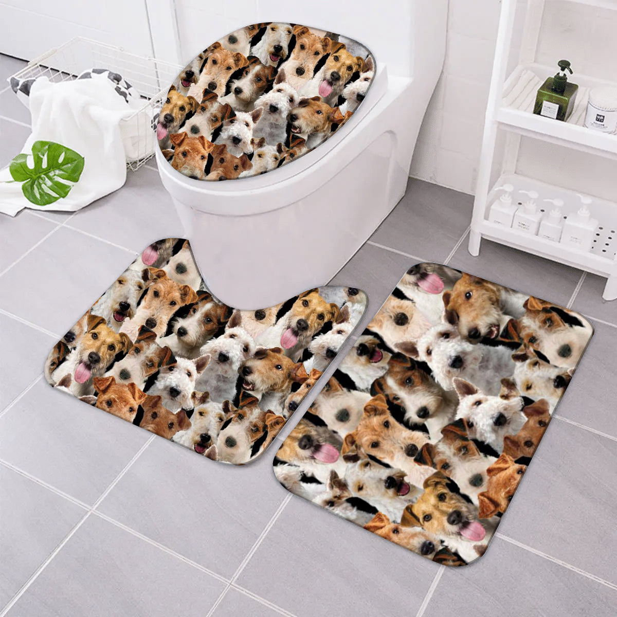 A Bunch Of Wire Fox Terriers Bathroom Mat Set