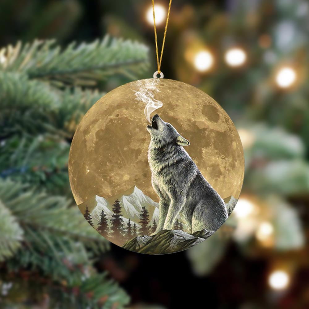 Wolf 2 Sits On The Moon Hanging Ornament