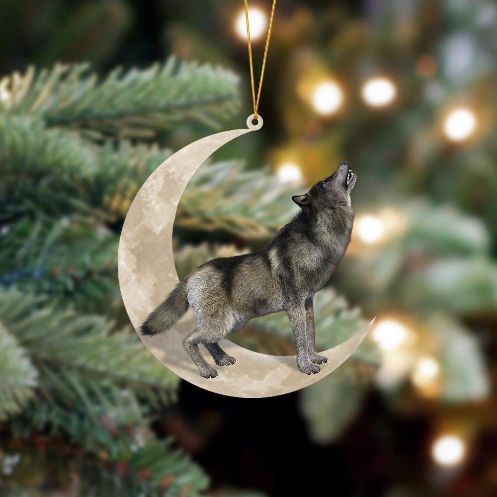 Wolf Howling On The Moon Hanging Ornament