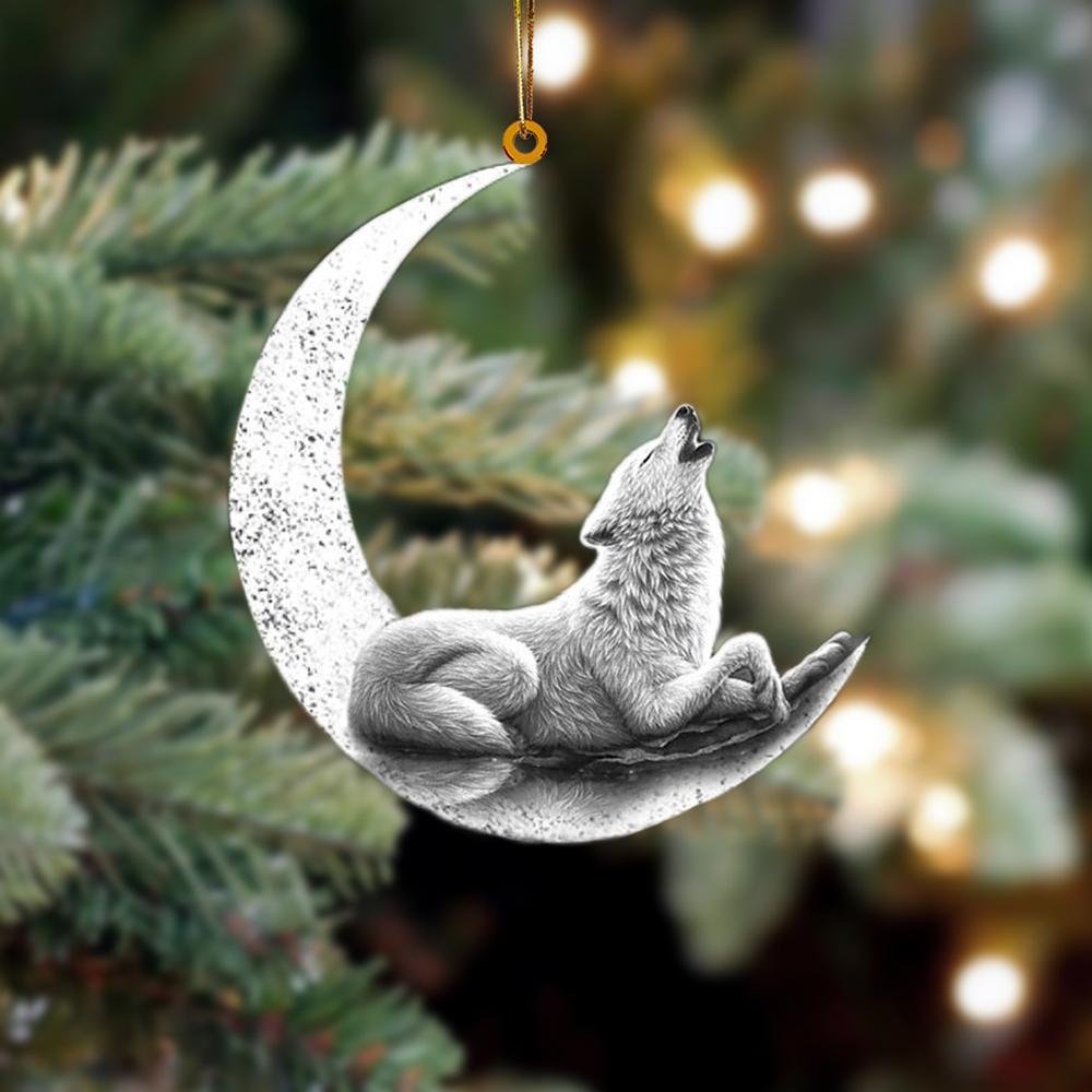 Wolf Sits On The Moon Hanging Ornament