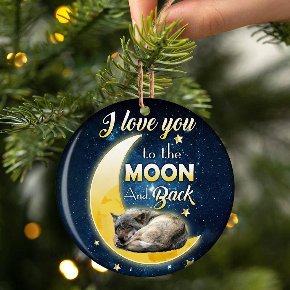 Wolf I Love You To The Moon And Back Porcelain/Ceramic Ornament