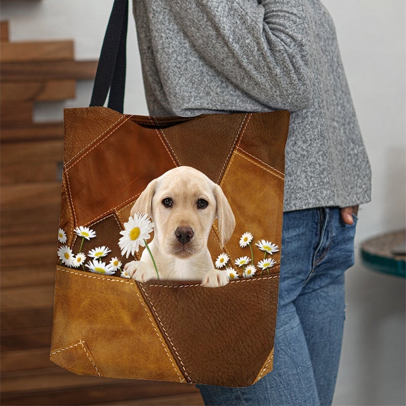 Yellow Labrador Holding Daisy  All Over Printed Tote Bag