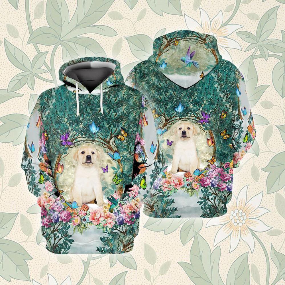 Yellow Labrador Puppy Among Forest Unisex Hoodie