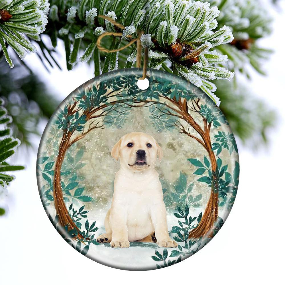 Yellow Labrador Puppy Among Forest Porcelain/Ceramic Ornament