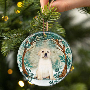 Yellow Labrador Puppy Among Forest Porcelain/Ceramic Ornament