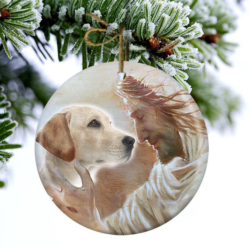 New Release -Yellow Labrador Retriever With God Porcelain/Ceramic Ornament