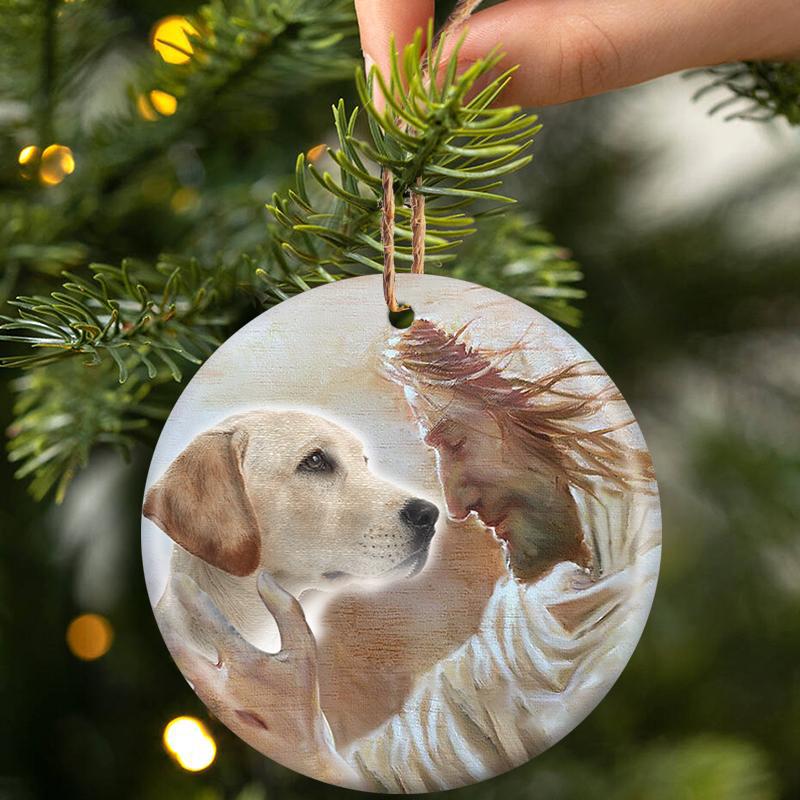 New Release -Yellow Labrador Retriever With God Porcelain/Ceramic Ornament