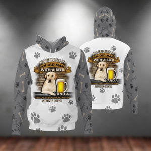 Happiness Is An Old Man With A Beer And A Yellow Labrador Retriever Hoodie