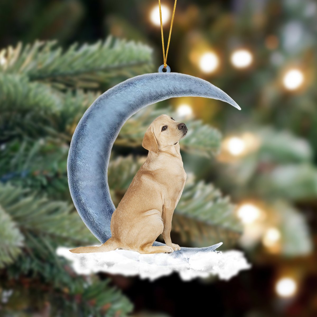 Yellow Labrador Retriever Sits On The Moon Hanging Ornament
