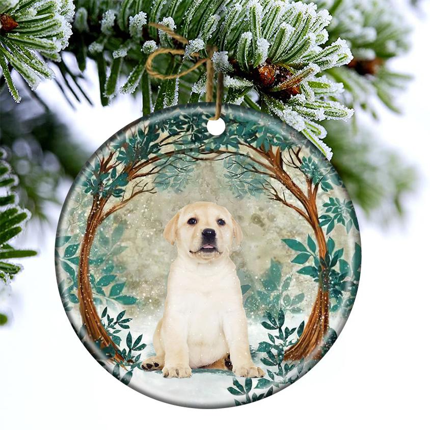 Yellow Labrador Retriever Among Forest Porcelain/Ceramic Ornament