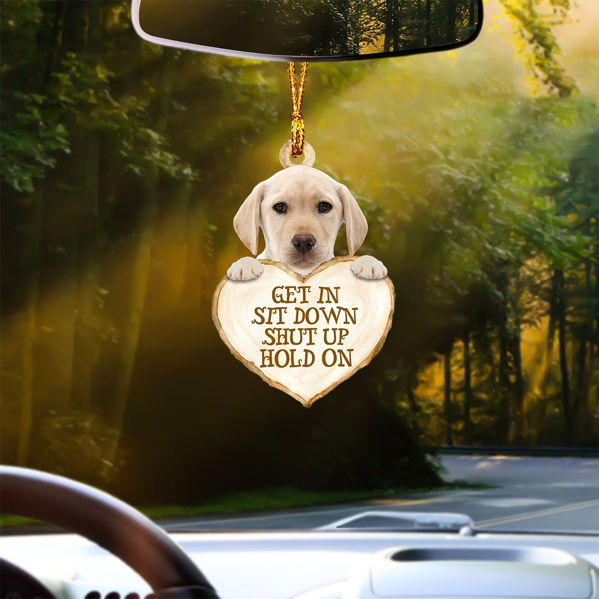 Yellow Labrador Heart Shape Get In Car Hanging Ornament