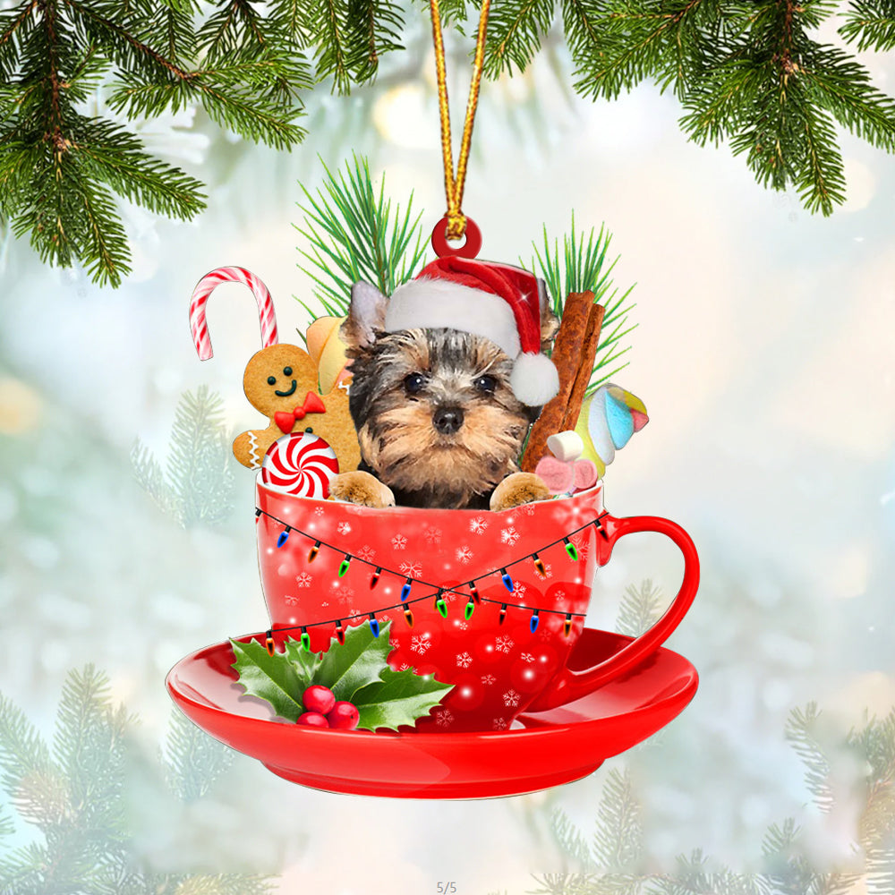 YorkShire Terrier In Cup Merry Christmas Ornament