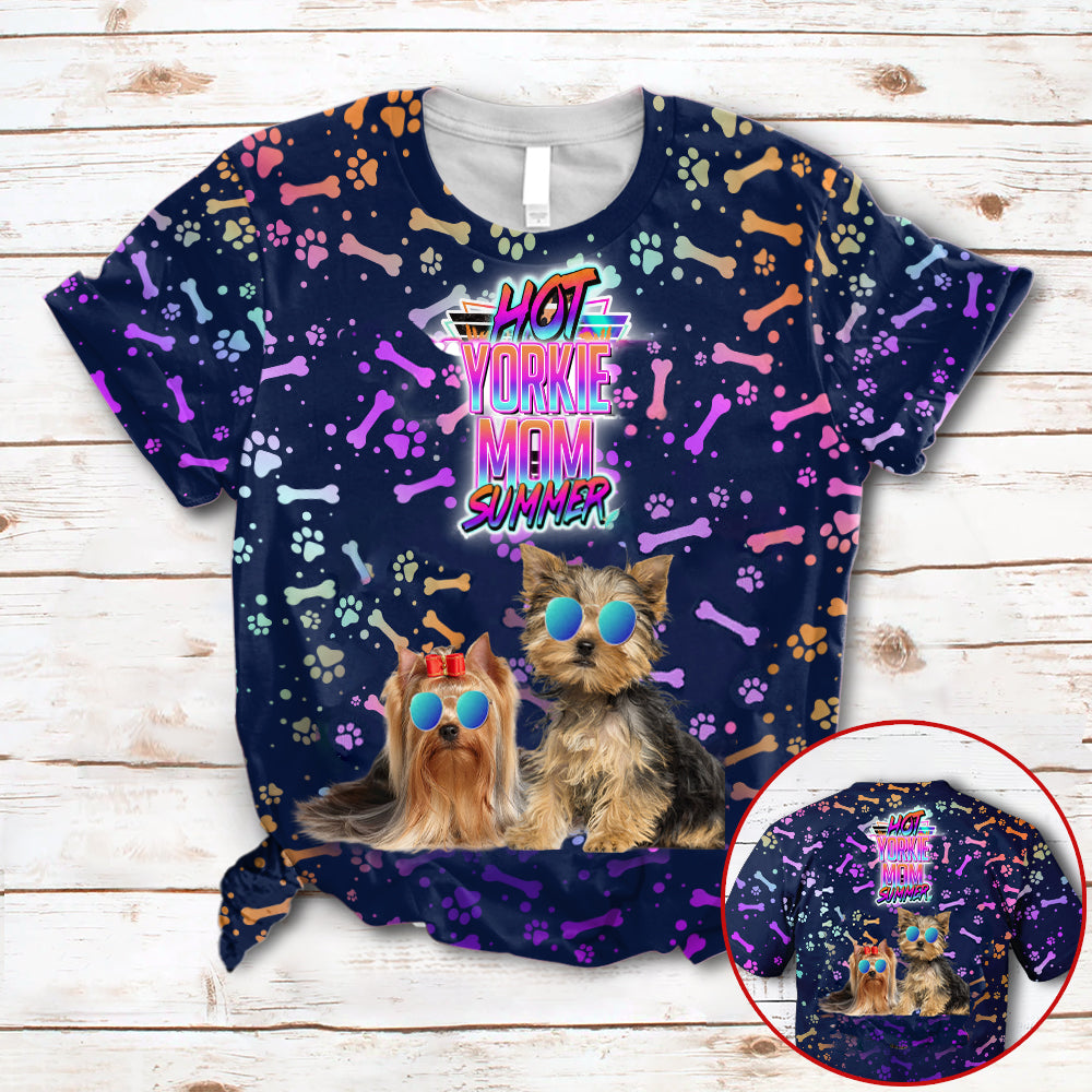 Hot Yorkie Mom Summer Neon Tropical Desing 3D All Over Print T-Shirt
