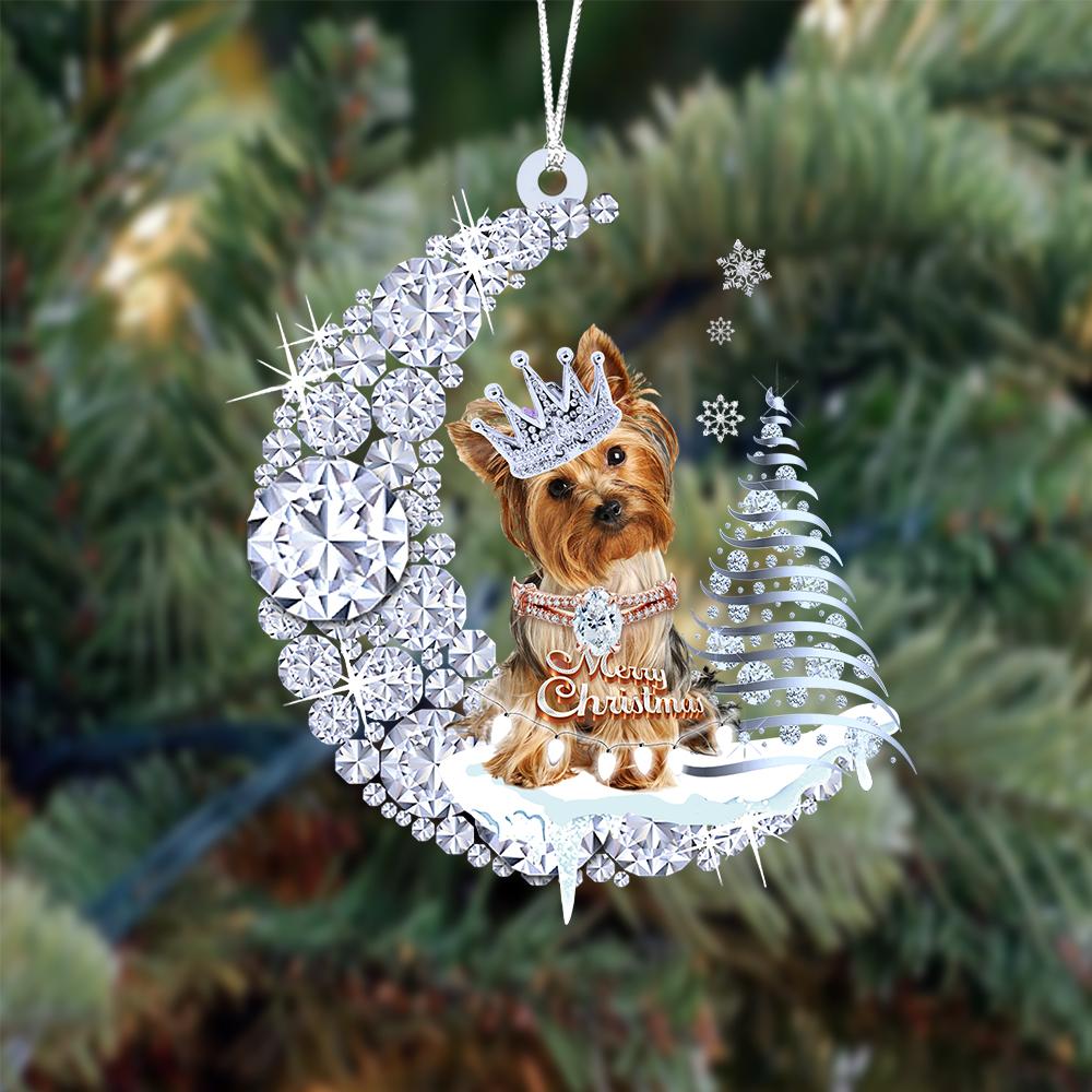 Golden Yorkshire Terrier Diamond Moon Merry Christmas Ornament