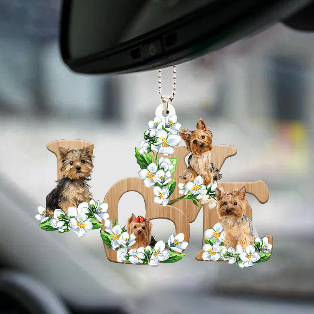 Yorkshire Terrier / Yorkie Love Flowers Dog Lover Car Hanging Ornament