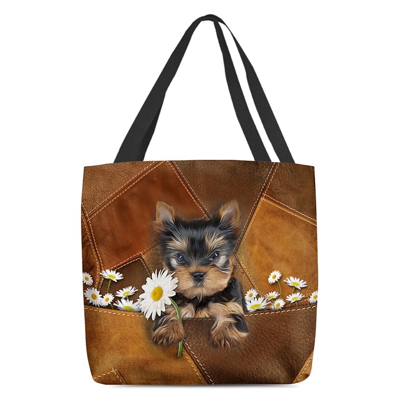 Yorkshire Terrier Holding Daisy  All Over Printed Tote Bag
