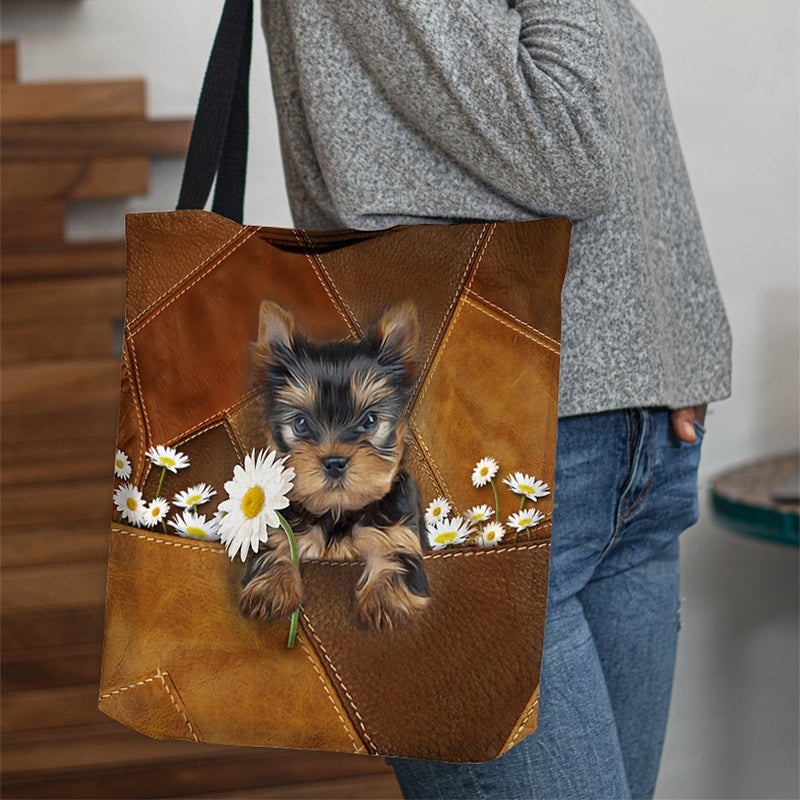 Yorkshire Terrier Holding Daisy  All Over Printed Tote Bag