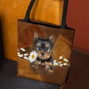 Yorkshire Terrier Holding Daisy  All Over Printed Tote Bag