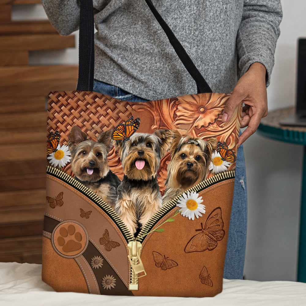 Yorkshire Terrier Daisy Flower And Butterfly Tote Bag