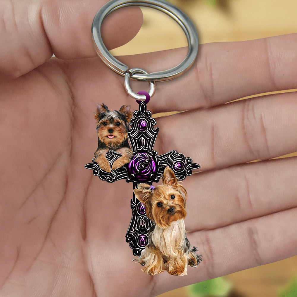 Yorkshire Terrier Pray For God Acrylic Keychain