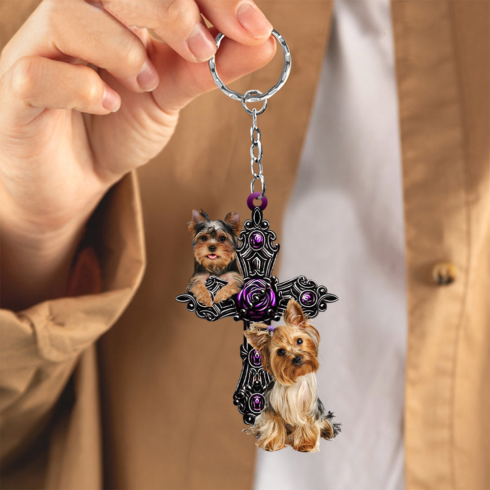 Yorkshire Terrier Pray For God Acrylic Keychain