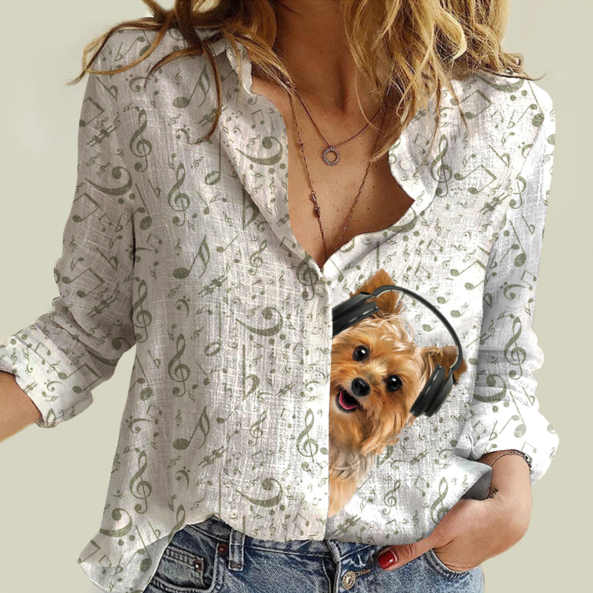Great Music With Yorkshire Terrier 03 - Women's Long-Sleeve Shirt