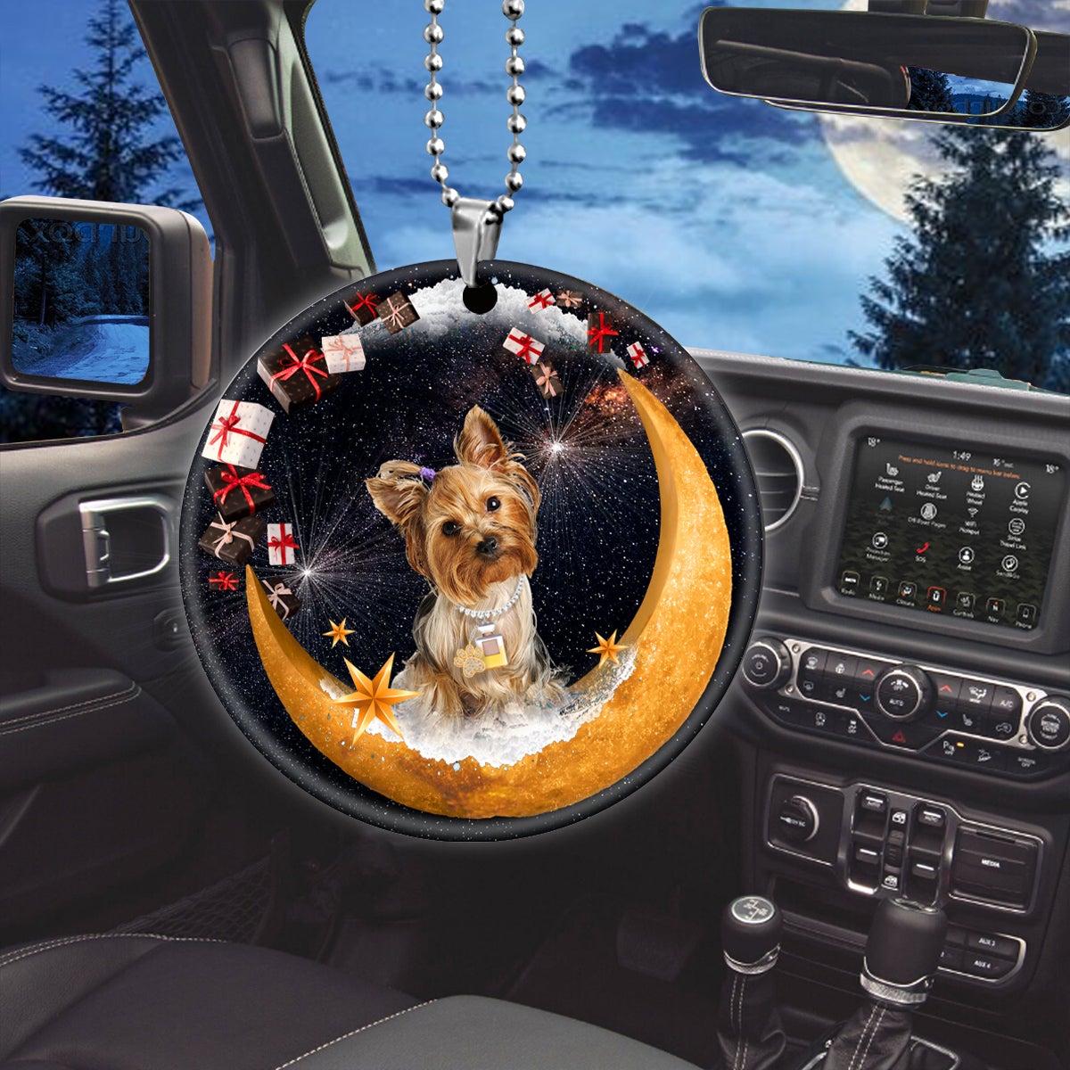 Yorkshire Terrier Fashion Moon Car Hanging Ceramic Ornament