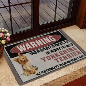 THIS PROPERTY IS PROTECTED BY HIGHLY TRAINED Golden Yorkshire Terrier Doormat