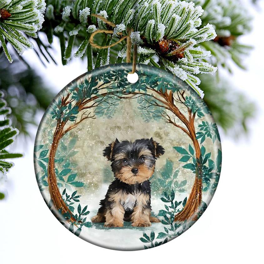 Yorkshire Terrier Among Forest Porcelain/Ceramic Ornament