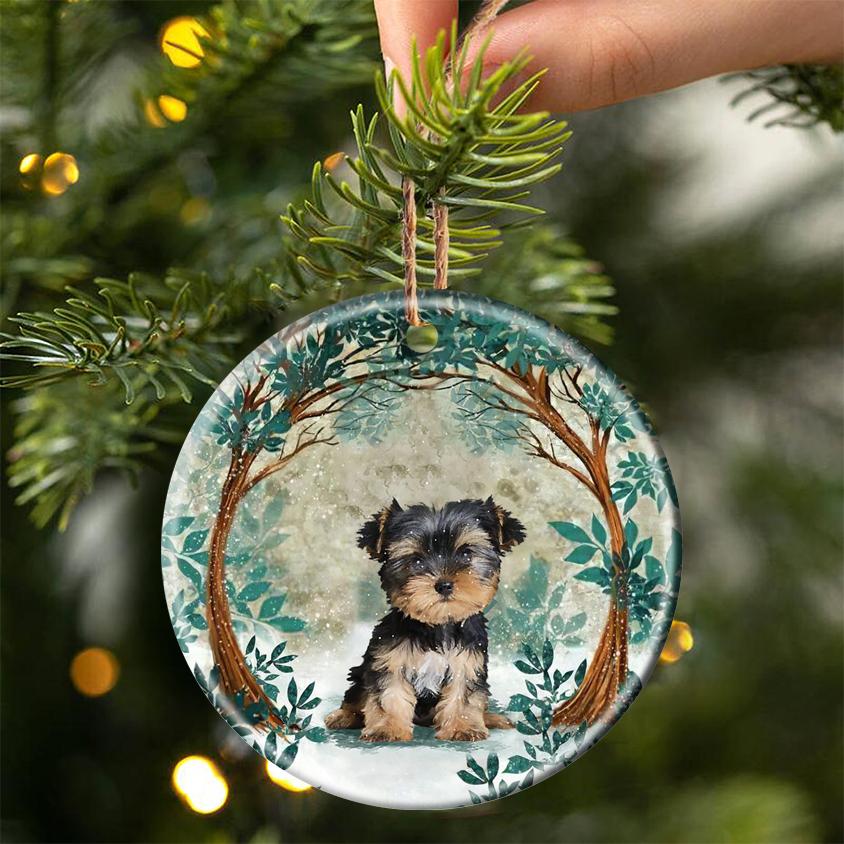 Yorkshire Terrier Among Forest Porcelain/Ceramic Ornament
