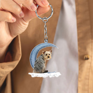 Yorkshire Terrier On The Moon Flat Acrylic Keychain