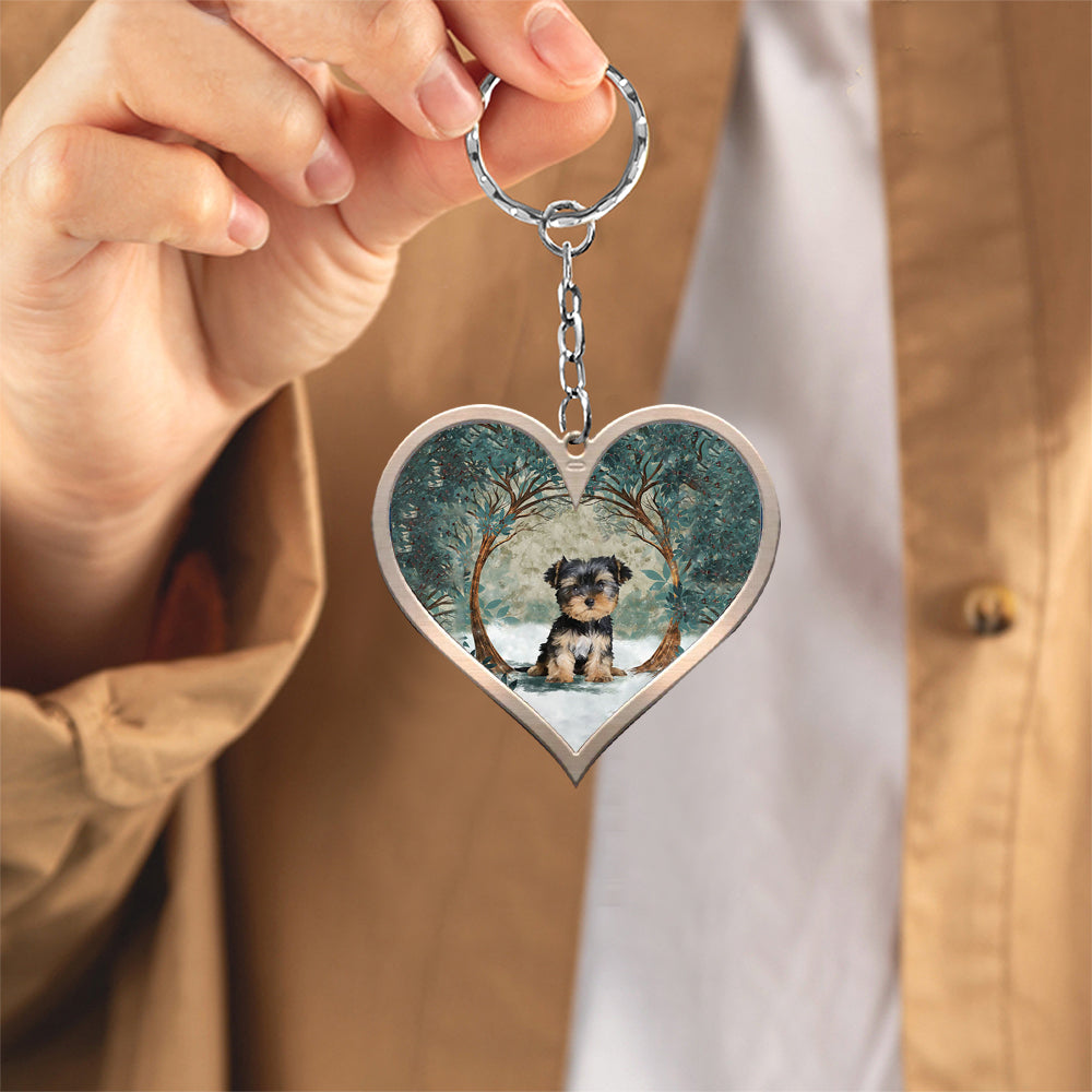 Yorkshire Terrier Heart Shape Stainless Steel Keychain