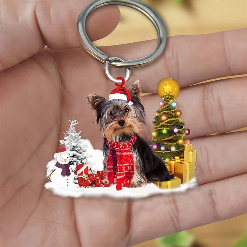 Yorkshire Terrier Early Merry Christma Acrylic Keychain