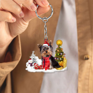 Yorkshire Terrier Early Merry Christma Acrylic Keychain
