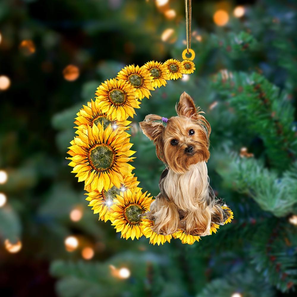 Yorkshire Terrier On Sunflower Moon Ornament