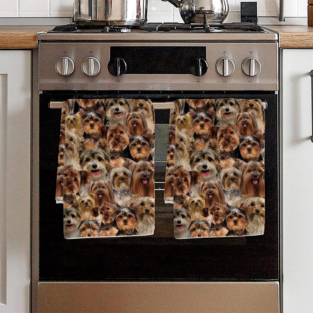 A Bunch Of Yorkshire Terriers Kitchen Towel