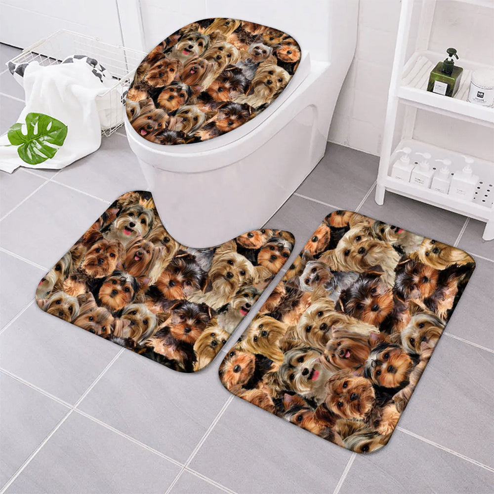 A Bunch Of Yorkshire Terriers Bathroom Mat Set