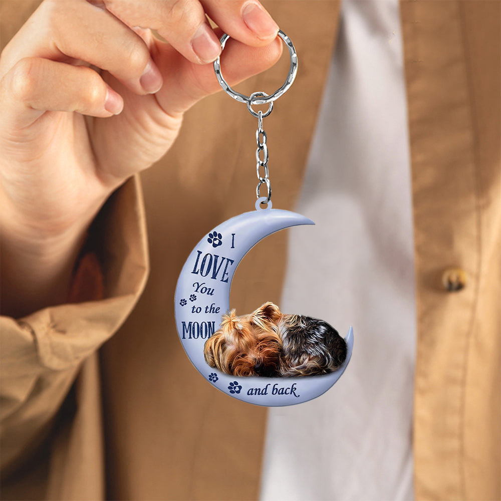 Yorkshire terrier I Love You To The Moon And Back Flat Acrylic Keychain