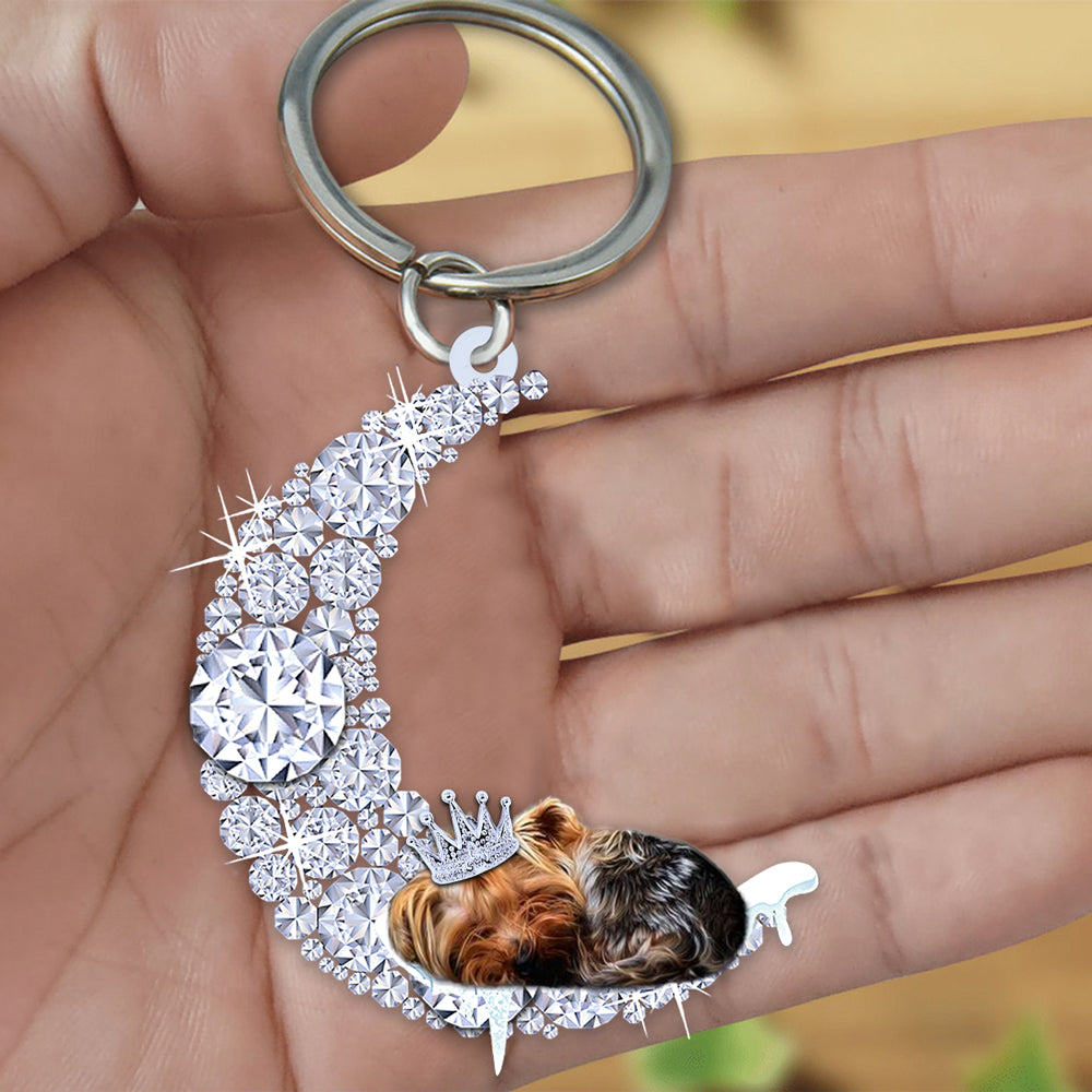 Yorkshire terrier Sleeping On A Diamond Moon Acrylic Keychain