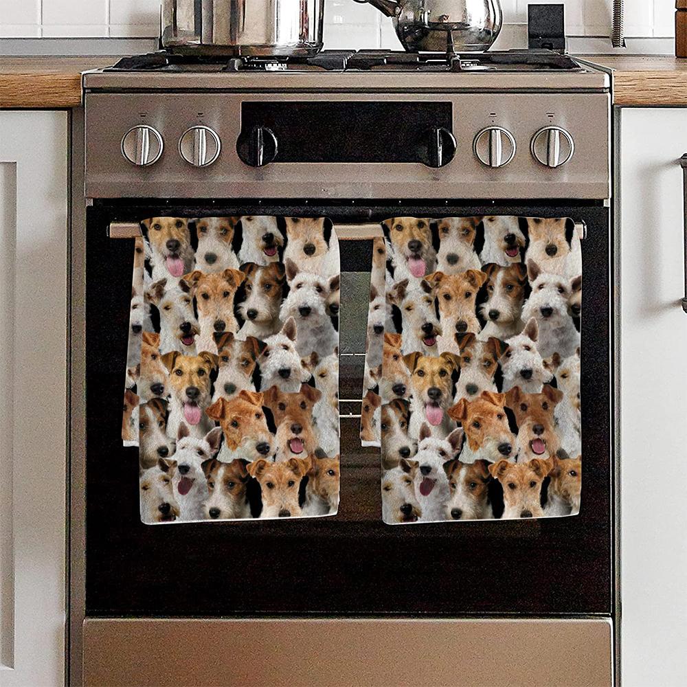 A Bunch Of Wire Fox Terriers Kitchen Towel