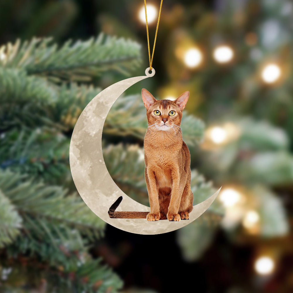 Abyssinian Cat Sits On The Moon Hanging Ornament