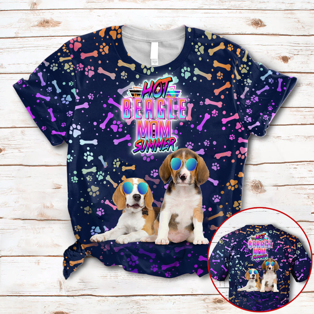 Hot beagle Mom Summer Neon Tropical Desing 3D All Over Print T-Shirt