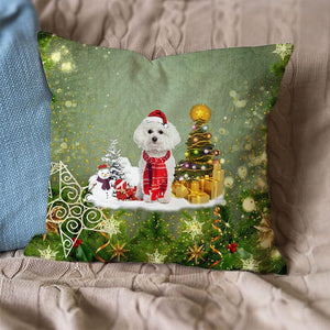 bichon frise Merry Christmas Pillow Case