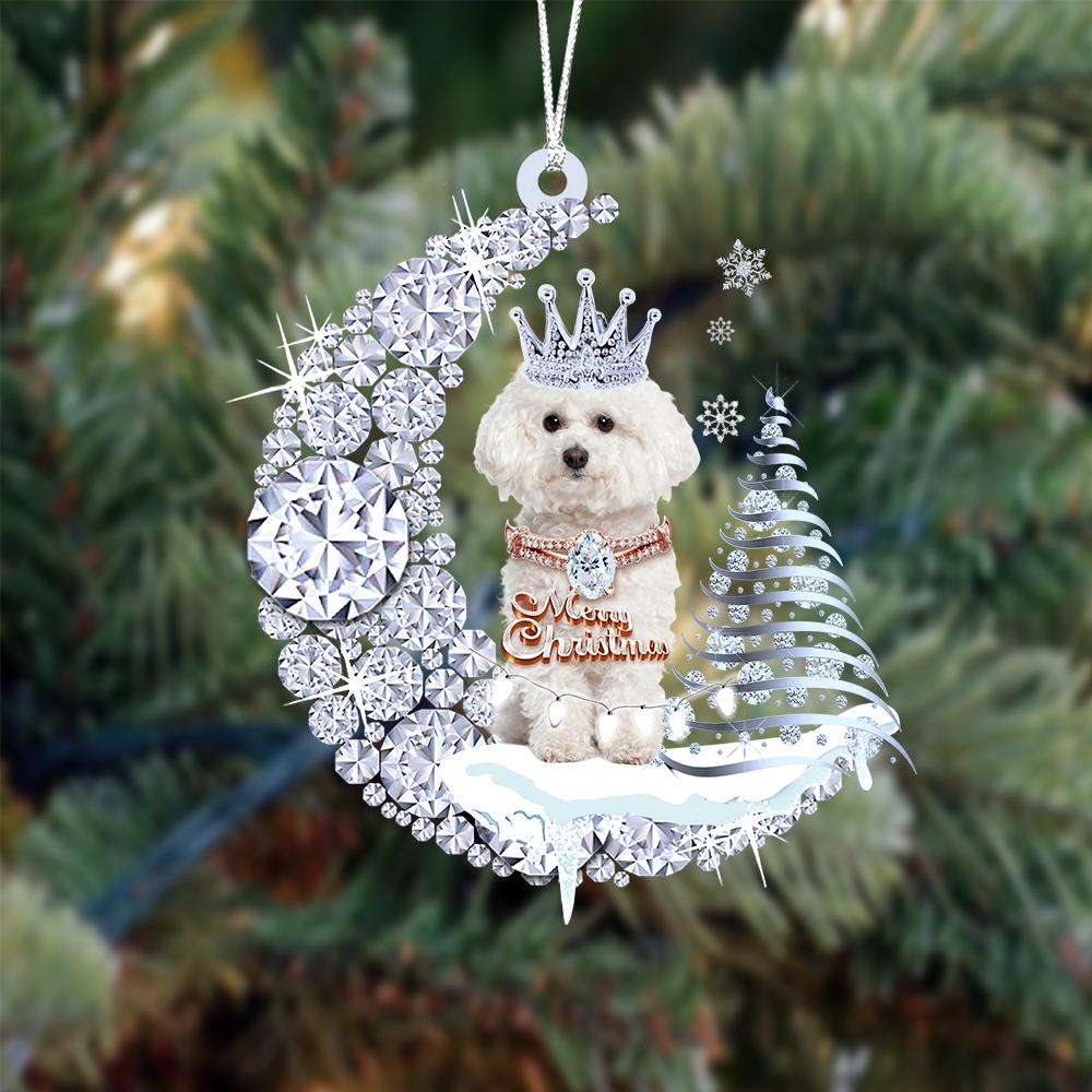 Bichon Frise Diamond Moon Merry Christmas Ornament