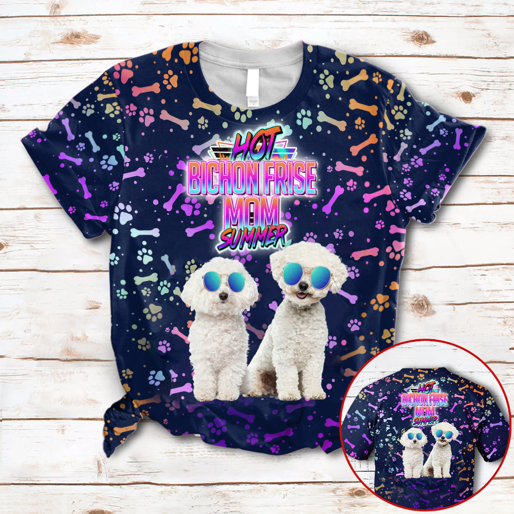 Hot bichon frise Mom Summer Neon Tropical Desing 3D All Over Print T-Shirt