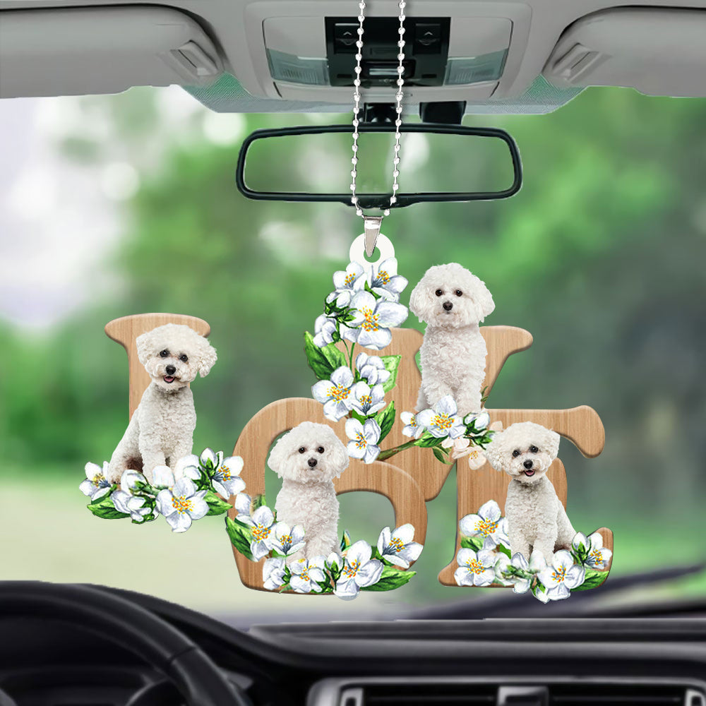 bichon frise Love Flowers Dog Lover Car Hanging Ornament