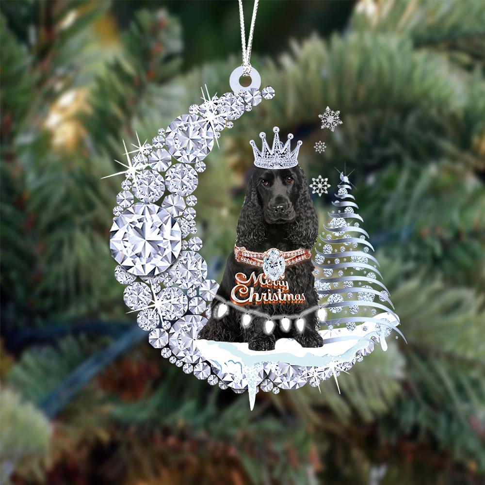 Black Cocker Spaniel Diamond Moon Merry Christmas Ornament
