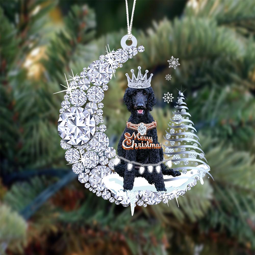 Black Poodle Diamond Moon Merry Christmas Ornament