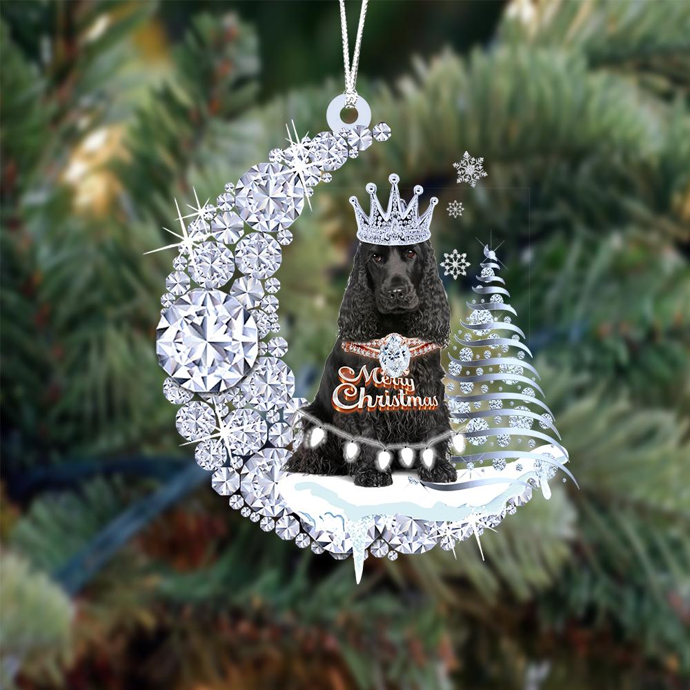 Black Cocker Spaniel Diamond Moon Merry Christmas Ornament